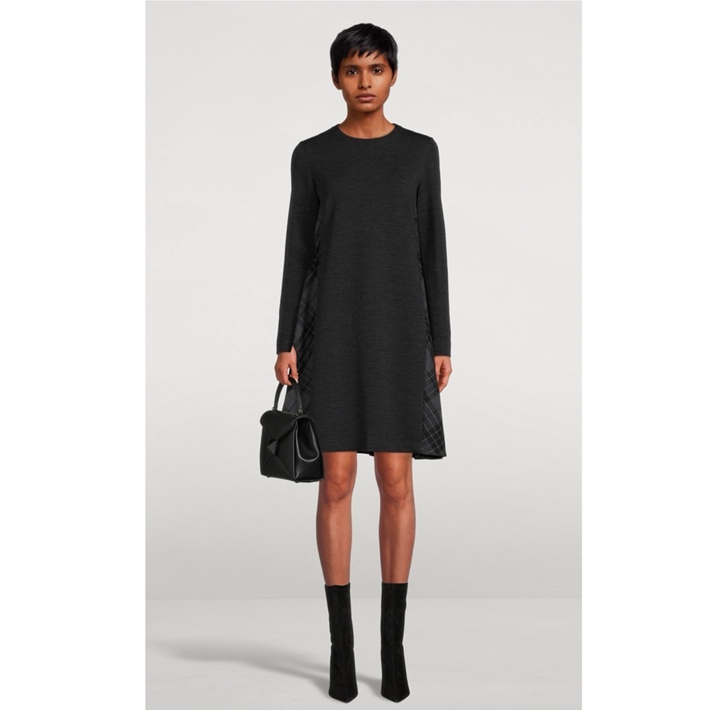 Akris Punto Mixed Media Wool Jerseyโ Plaid Back Dress Gray US 12